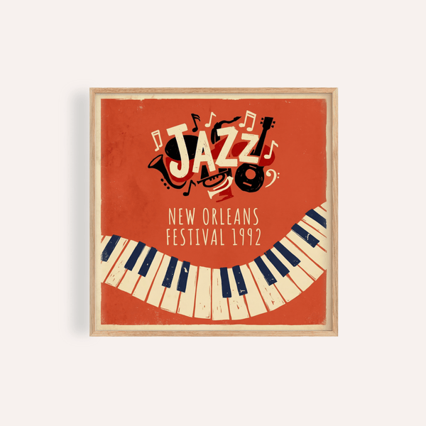 Jazz Art Print for living room wall art in Red, Beige, Black colors