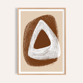 Boho Geometric Art Print poster with rounded triangle motif on brown and white background