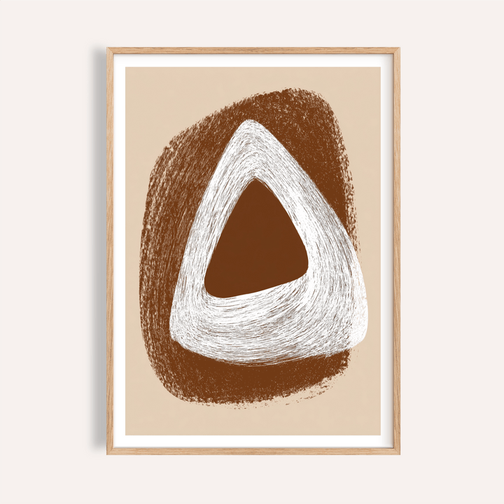 Boho Geometric Art Print poster with rounded triangle motif on brown and white background