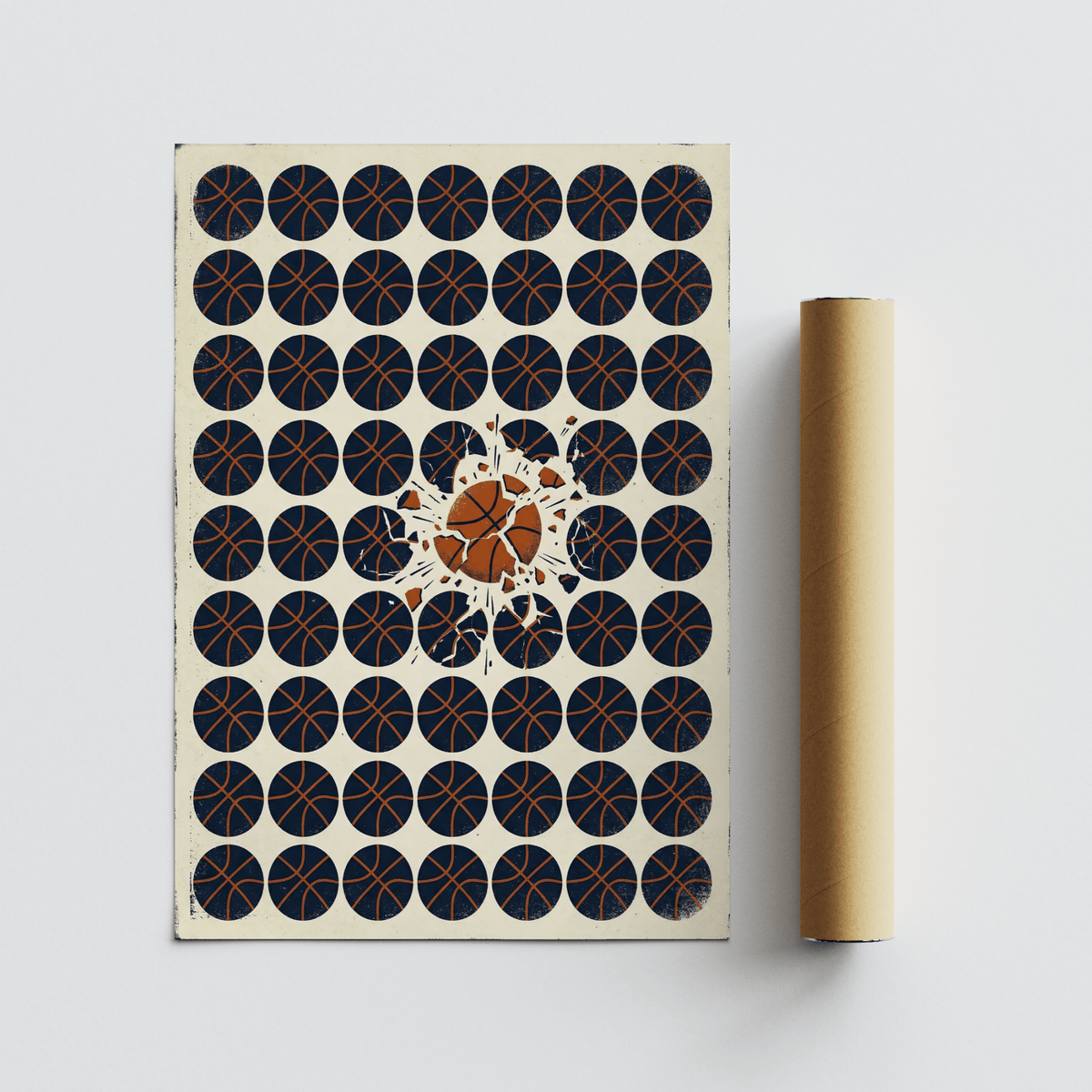 Basketball Burst Art Print featuring a grid layout with a burst effect in the middle