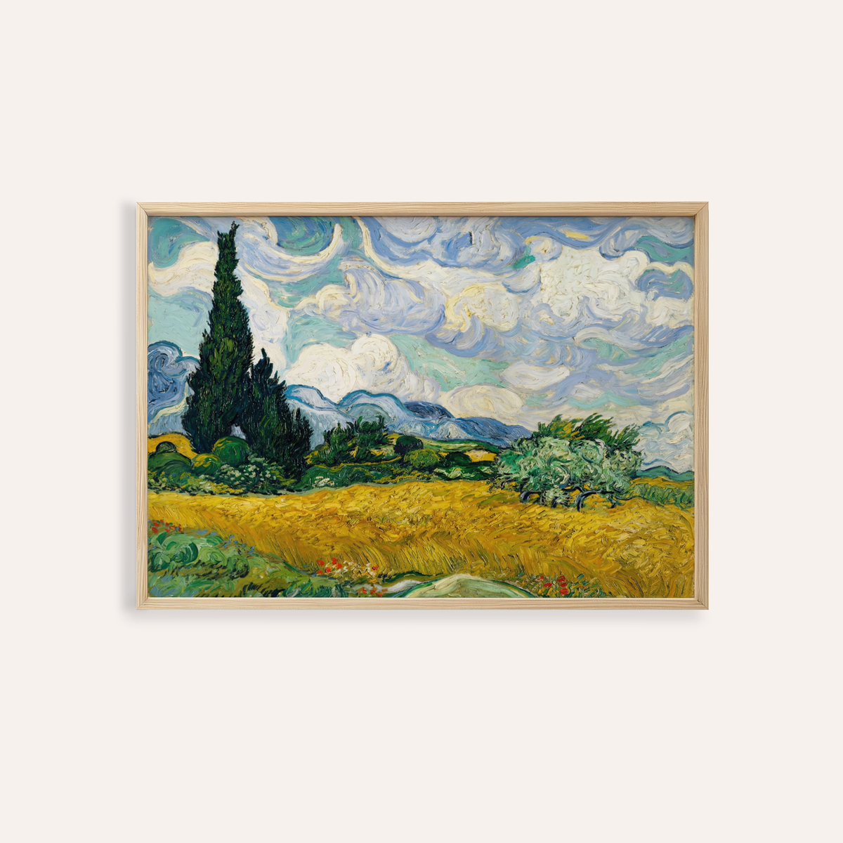 Cypress Tree Landscape poster with Multicolored, Yellow, Green, Blue for living room wall art