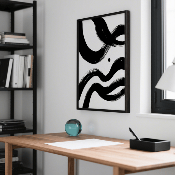 black and white paintings abstract wall art, expressive monochrome for hallway