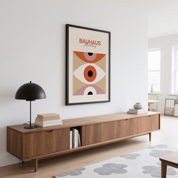 Minimalist Eye Art wall art in Orange Beige Pink for dining room