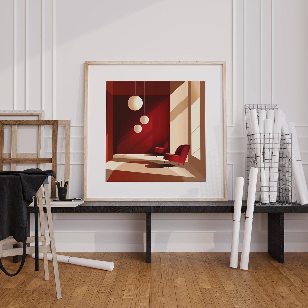Interior architecture art inspired by mid-century style