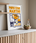 Retro style Porn Star Martini Print art with Orange and Blue for kitchen