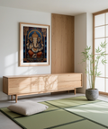 Detailed Ganesha Wall Art print showing elephant head, halo, and patterned robe