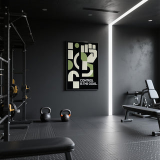 Gym print with abstract fist and motivational quote.