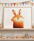 Cute Fox Poster in White and Brown, perfect for preschool room wall art