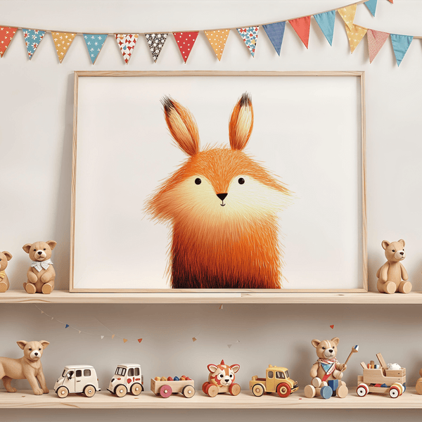 Cute Fox Poster in White and Brown, perfect for preschool room wall art