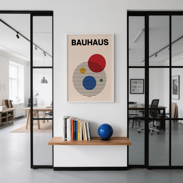 Abstract Circle Wall Art in Beige, Red, Blue for dining room wall art