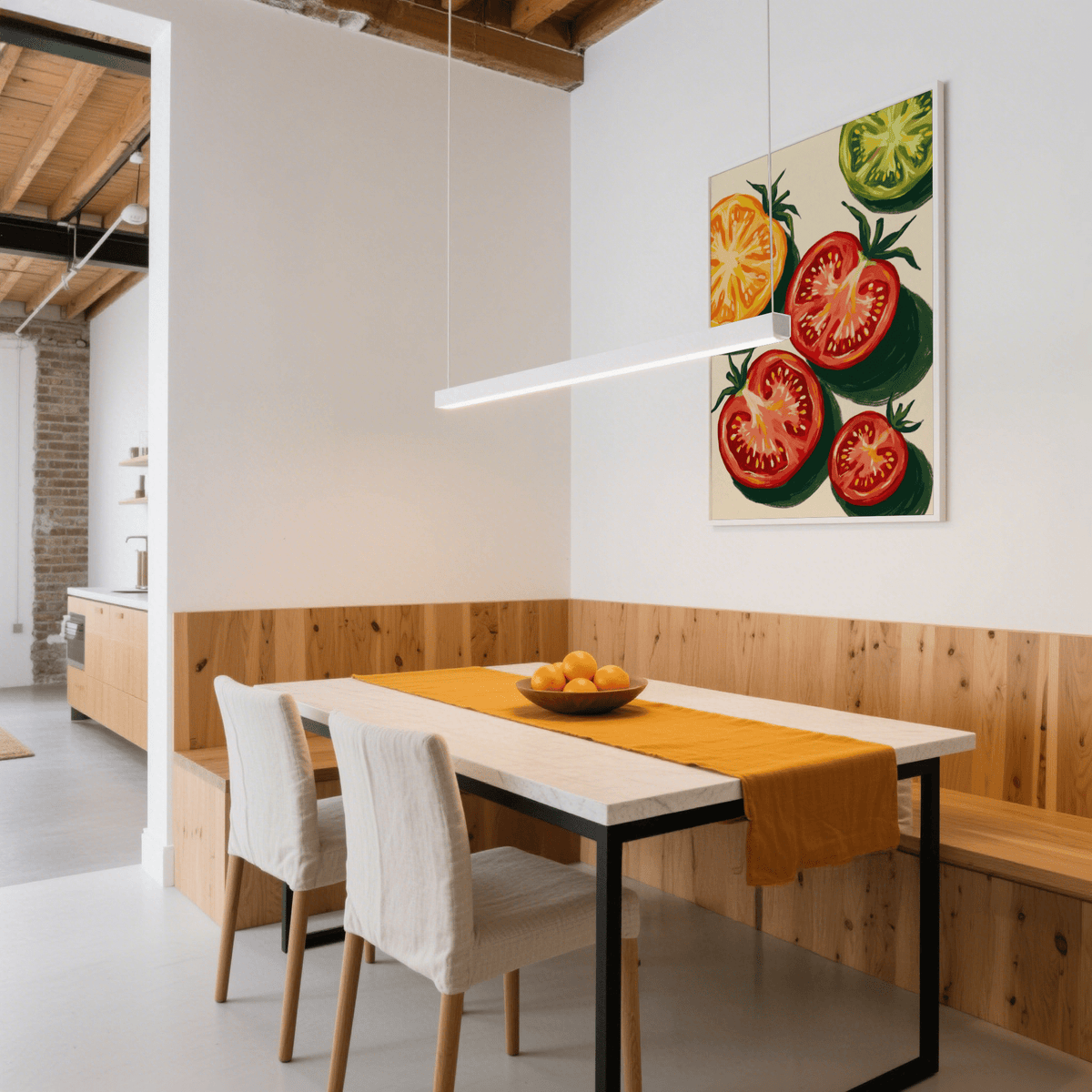 Italian Tomatoes Print in red and green hues, vibrant poster for culinary spaces