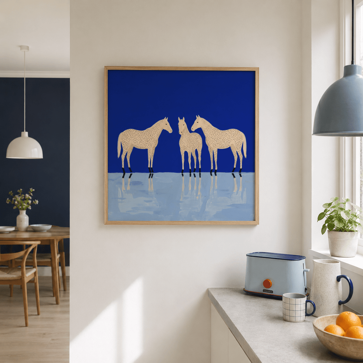 Graphic Abstract Horse Poster wall art of three dotted horses standing in a row