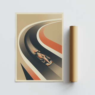 Vintage Race Car Poster featuring low-slung car entering a turn
