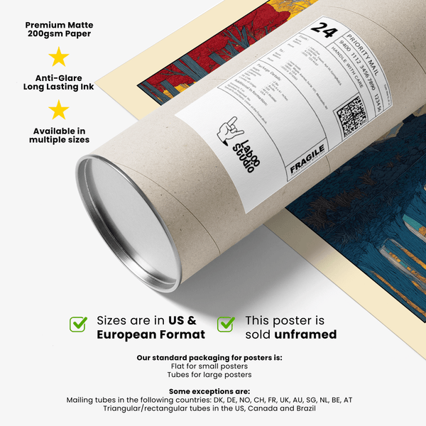 Quiet woodland clearing illustration showing open negative space and tall trees