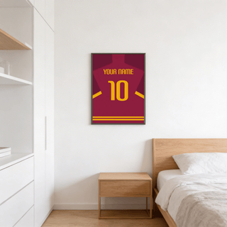Close view of personalized football jersey print featuring name area and bold 10