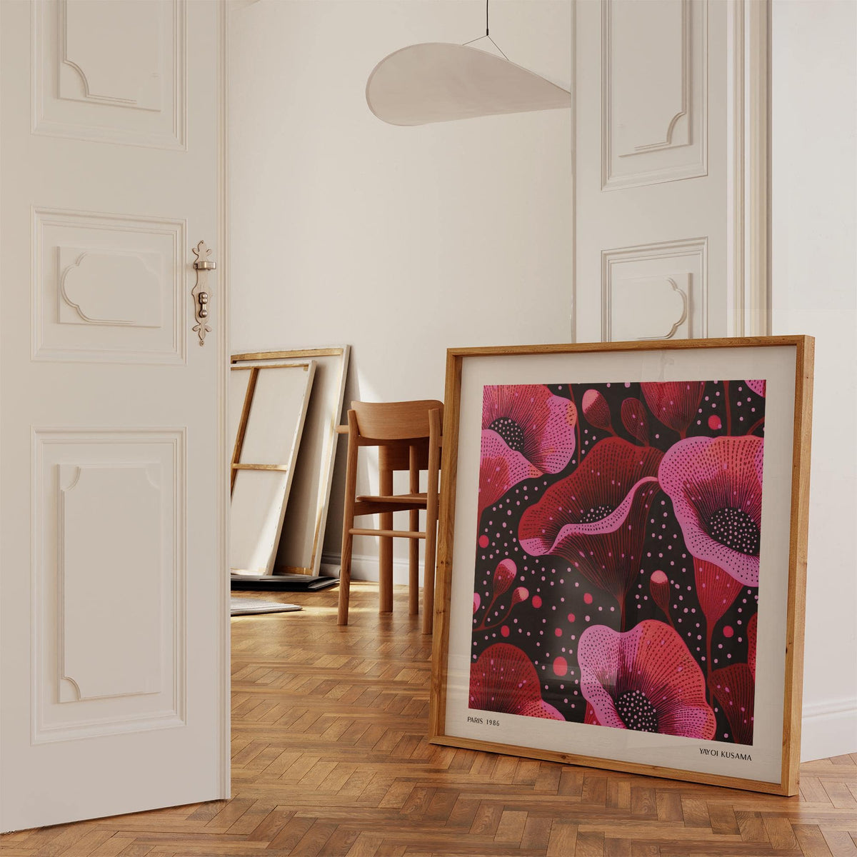 Matte paper floral print used in abstract pink art setup