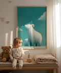 Polar Bear Print art print, blue and white tones for playroom