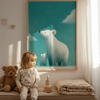 Polar Bear Print art print, blue and white tones for playroom