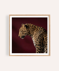 Leopard Art Print side profile with crisp whiskers against soft beige background