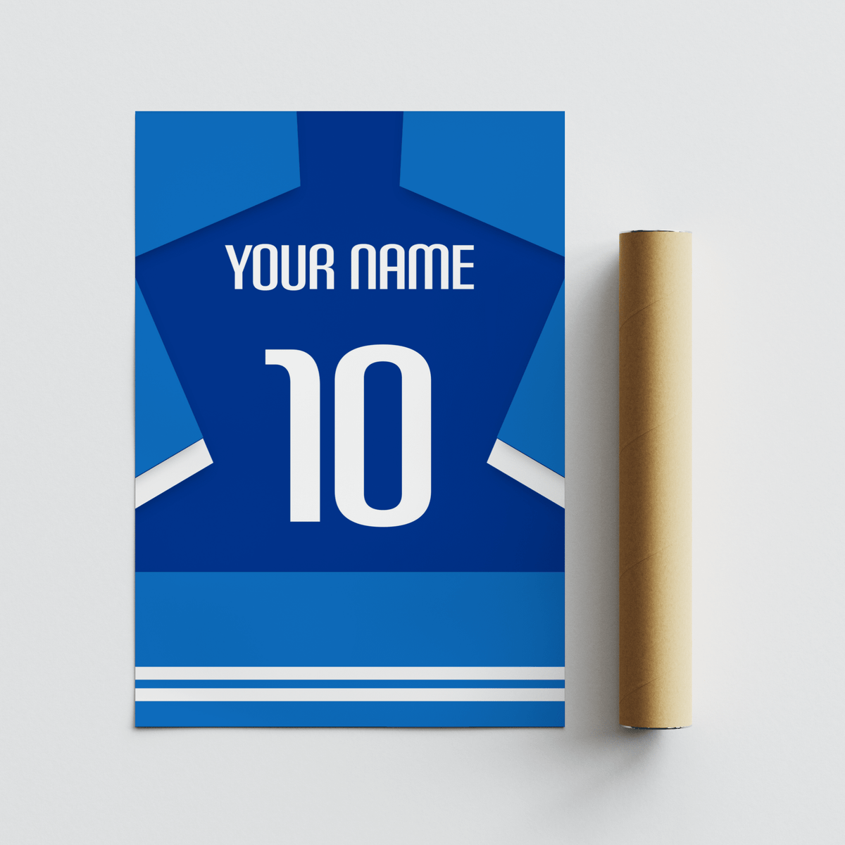 Close view of bold typography spelling YOUR NAME above oversized 10