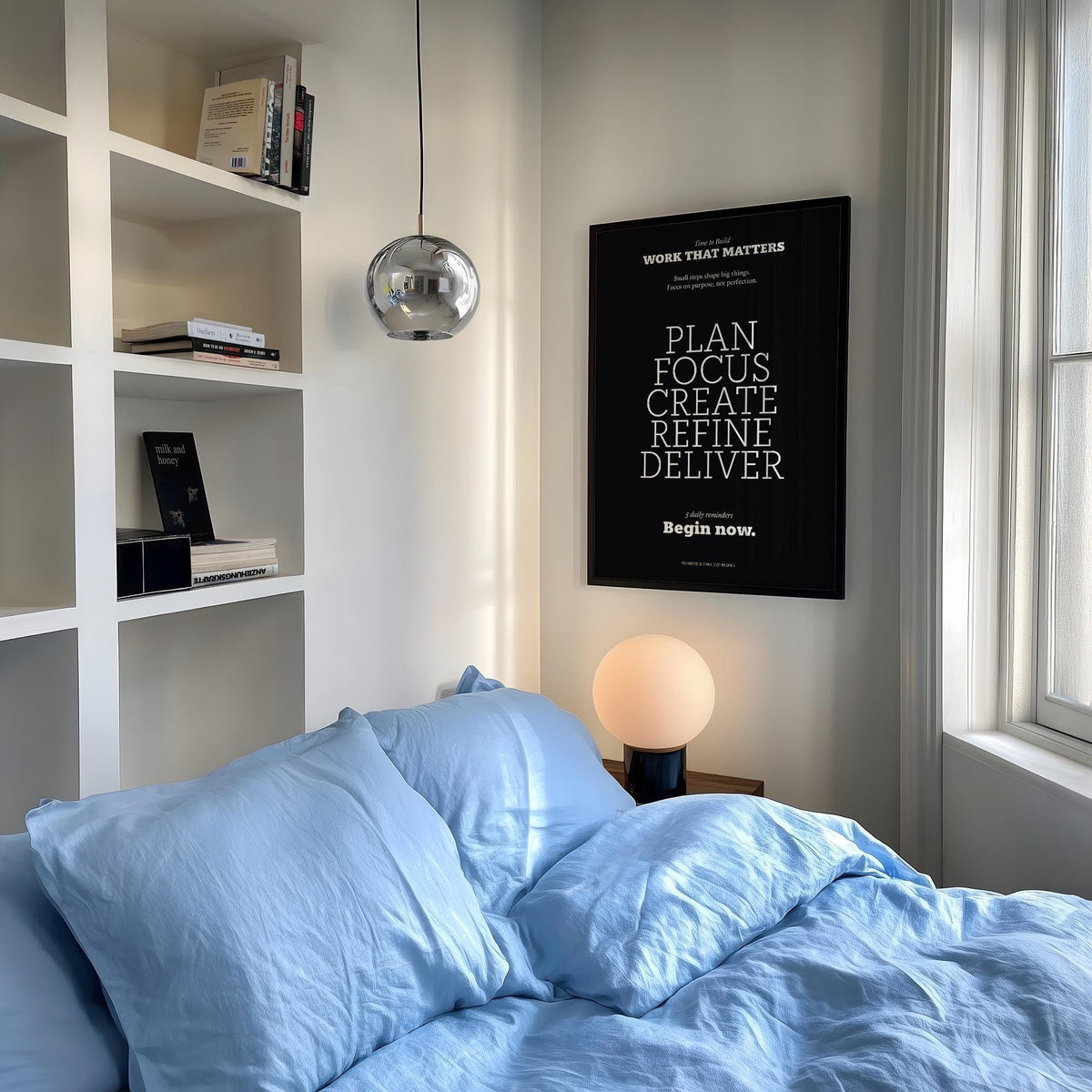 Motivational quote art as inspiring wall decor for home office inspiration.