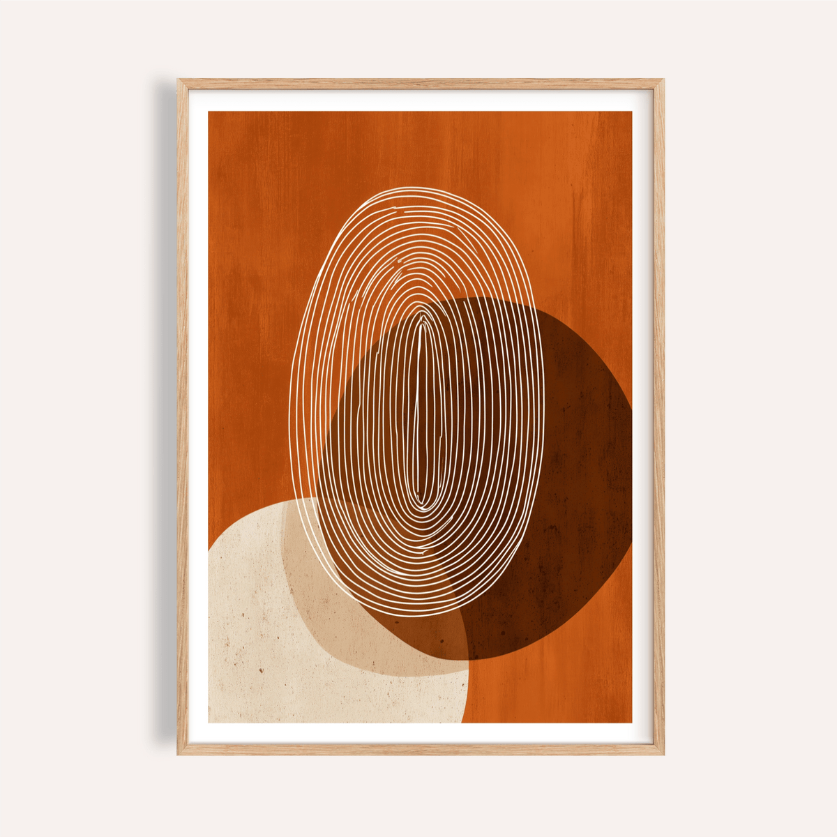 Minimalist wall art poster with concentric oval linework over circles