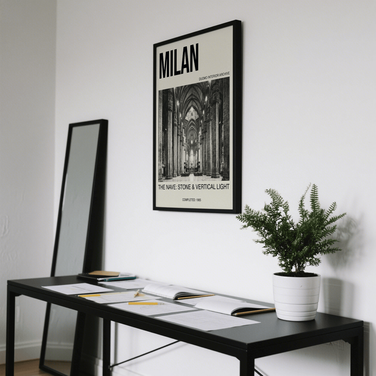 Centered Duomo interior architecture print poster with tall columns