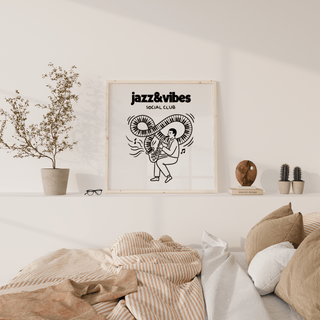 Jazz Social Club Art Print in Black and White, suitable for hallway wall art