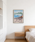 Tofino Landscape Art Print flat lay next to map and seashells