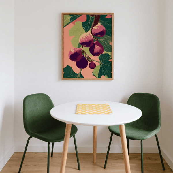Fig Wall Art with detailed figs, green leaves, for office wall art