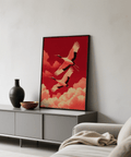 Cranes Flying Wall Art, decorative red, hallway, art print
