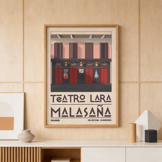 Architectural wall art print of Teatro Lara frontage with shuttered windows