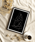 Minimalist Human Form Art Print single-line abstract human poster with border