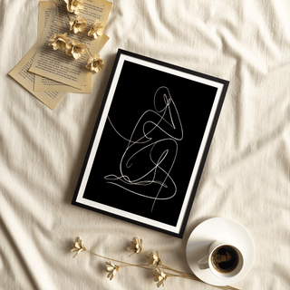 Minimalist Human Form Art Print single-line abstract human poster with border