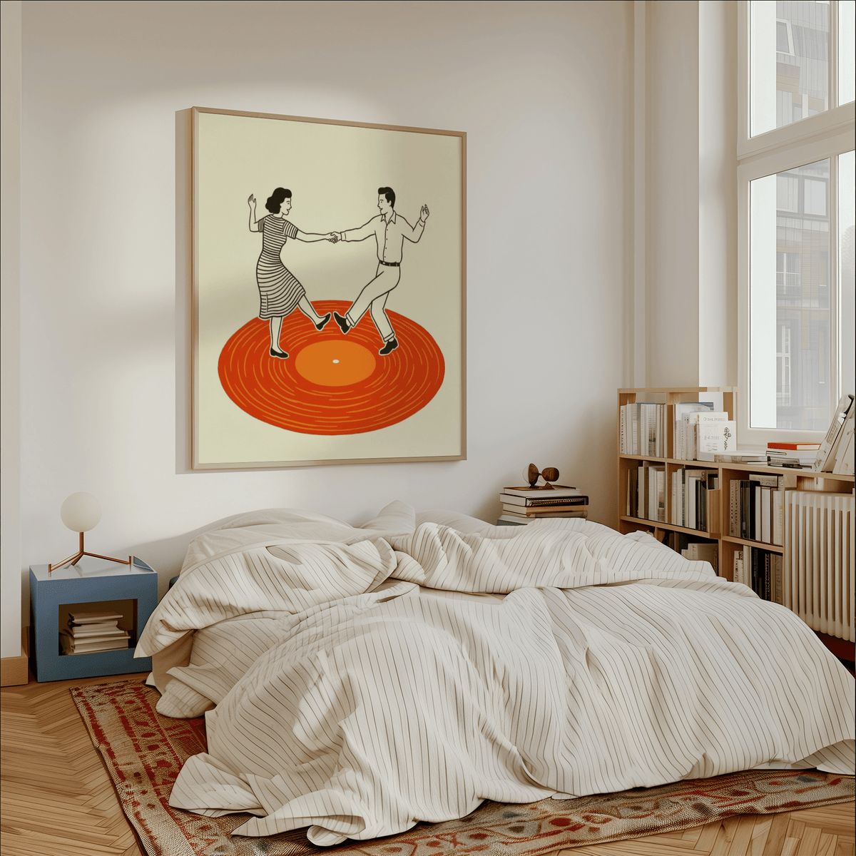 Stylish Vintage Dance Art Print orange hues, ideal for lounge wall art poster