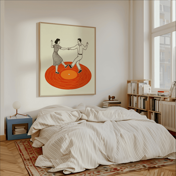 Stylish Vintage Dance Art Print orange hues, ideal for lounge wall art poster