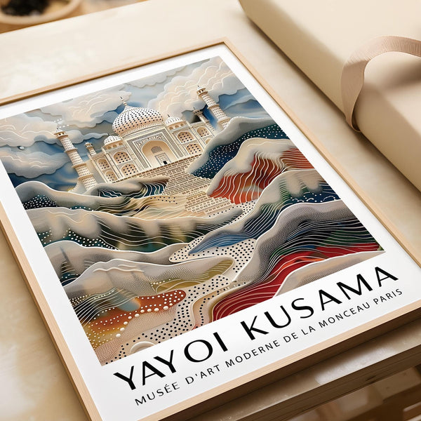 Kusama-inspired wall art travel design featuring iconic Indian monument