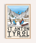 Overview of St Anton Tyrol Art Print poster with ski chairs and mountain valley