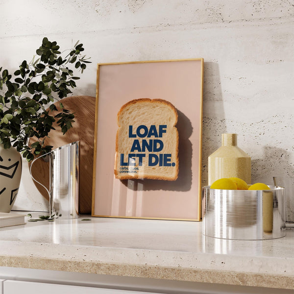Toast with dramatic text presented as quirky kitchen art for playful decor.