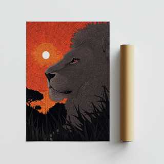 Side profile lion illustration emphasizing bold contrast and sharp outlines