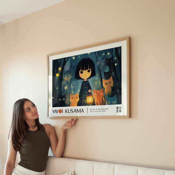 Reading nook styled with glowing anime girl poster artwork