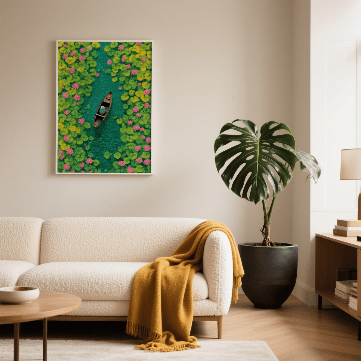 Colorful Water Lily Poster with green foliage, perfect for bedroom decor