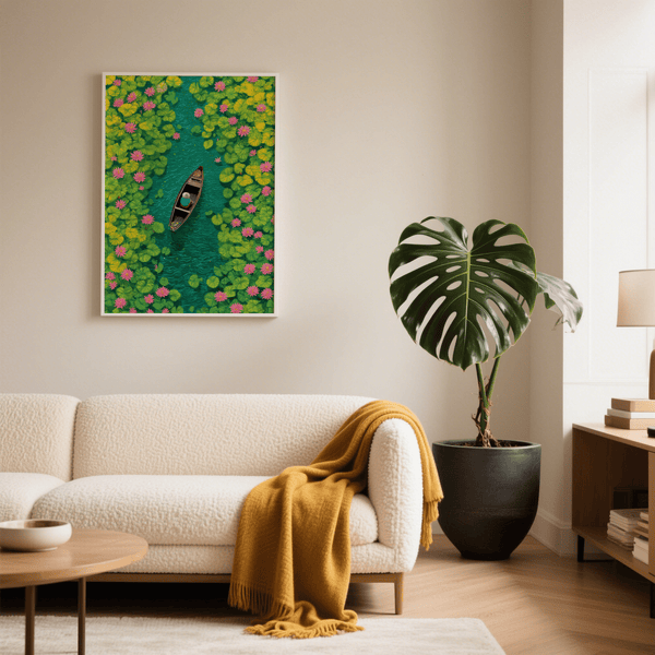 Colorful Water Lily Poster with green foliage, perfect for bedroom decor