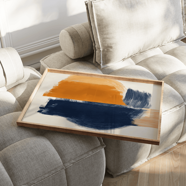 Striking Blue and Orange Abstract Art art print in Blue and Orange for hallway wall art