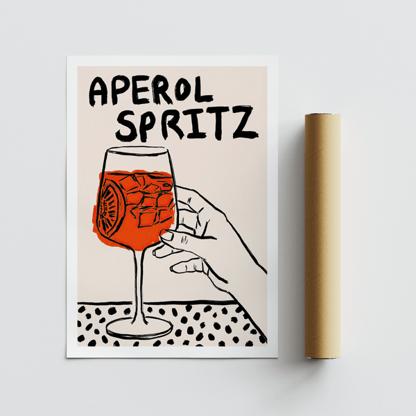 Aperol Spritz Print in orange, black, white for cocktail lounge wall art