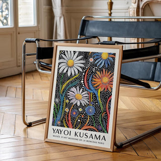 Abstract flower wall art titled Floral Prints for Framing with Kusama-inspired dots.
