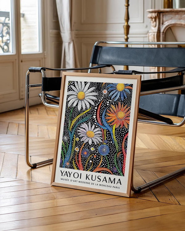 Abstract flower wall art titled Floral Prints for Framing with Kusama-inspired dots.