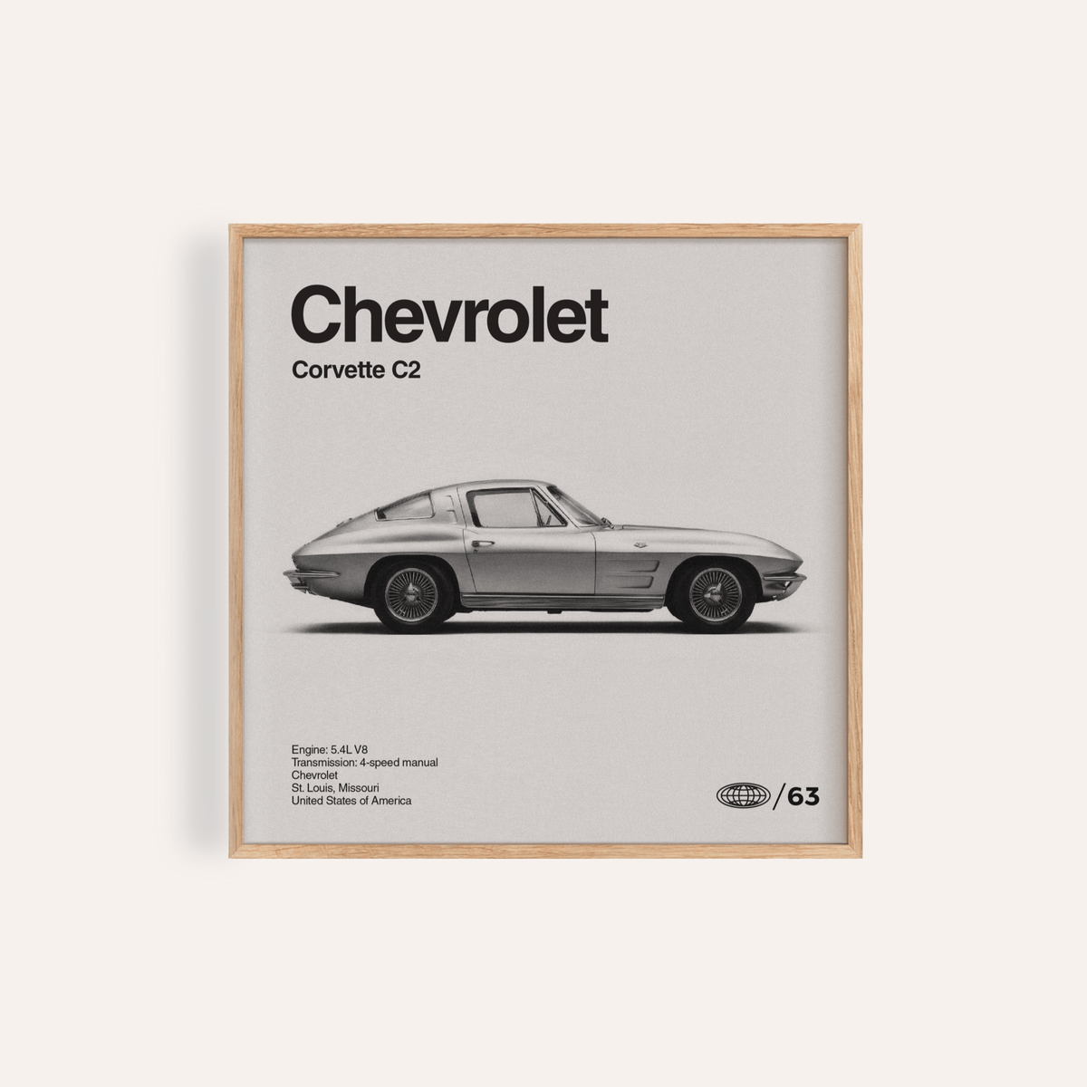 Corvette Vintage Poster in gray for office wall art decor