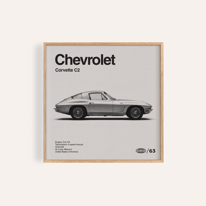 Corvette Vintage Poster in gray for office wall art decor