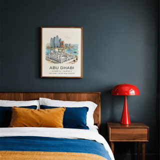 Abu Dhabi Art Print featuring detailed mosque foreground and waterfront view